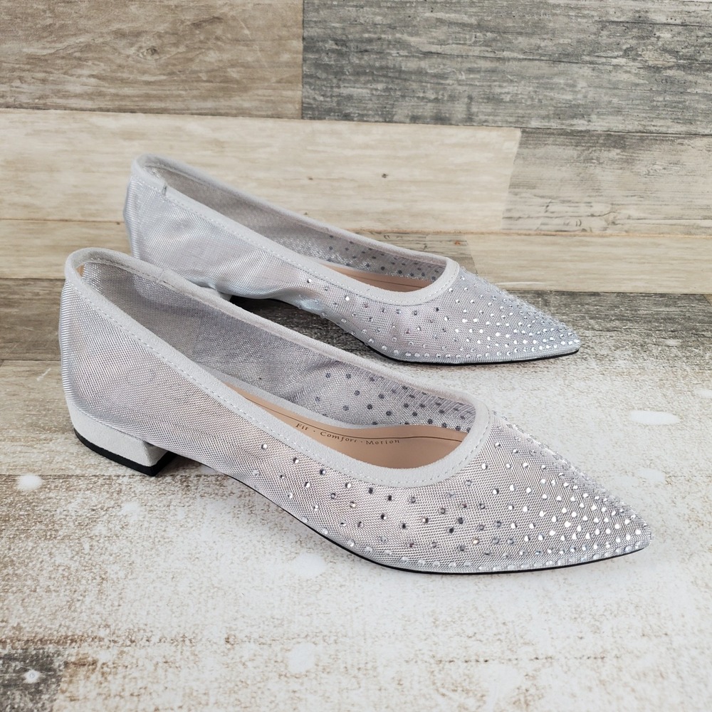 Journee Gracelynn Womens Ballet Flats Sz 8.5 M Silver Mesh Slip On Pointed Toe